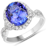 14K White Gold 4.42 ct. Genuine Tanzanite and White Diamond Ring