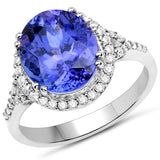 14K White Gold 5.34 ct. Genuine Tanzanite and White Diamond Ring