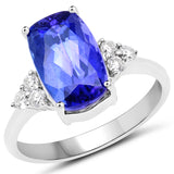 14K White Gold 4.46 Carat Genuine Tanzanite and White Diamond Ring