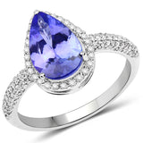 14K White Gold 2.36 Carat Genuine Tanzanite and White Diamond Ring