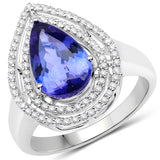 14K White Gold 3.48 ct. Genuine Tanzanite and White Diamond Ring