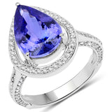 14K White Gold 5.67 ct. Genuine Tanzanite and White Diamond Ring