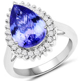 14K White Gold 5.60 Carat Genuine Tanzanite and White Diamond Ring