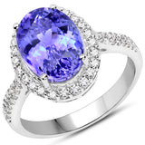 14K White Gold 5.34 ct. Genuine Tanzanite and White Diamond Ring