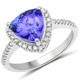 14K White Gold 3.38 ct. Genuine Tanzanite and White Diamond Ring