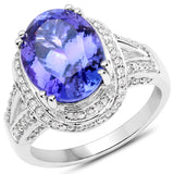 14K White Gold 6.47 ct. Genuine Tanzanite and White Diamond Ring