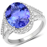 14K White Gold 5.43 Carat Genuine Tanzanite and White Diamond Ring