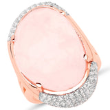 14K Rose Gold Plated 16.88 Carat Genuine Rose Quartz and White Topaz .925 Sterling Silver Ring