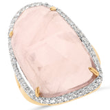 14K Yellow Gold Plated 19.82 Carat Genuine Rose Quartz and White Topaz .925 Sterling Silver Ring