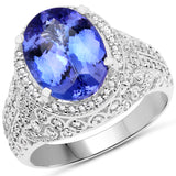 14K White Gold 4.73 ct Genuine Tanzanite and White Diamond Ring
