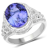 14K White Gold 6.48 Carat Genuine Tanzanite and White Diamond Ring