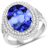 14K White Gold 5.47 ct. Genuine Tanzanite and White Diamond Ring