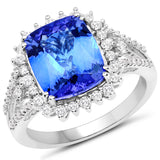 14K White Gold 5.08 ct. Genuine Tanzanite and White Diamond Ring