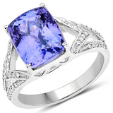 14K White Gold 6.14 ct. Genuine Tanzanite and White Diamond Ring