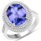 14K White Gold 4.21 Carat Genuine Tanzanite and White Diamond Ring