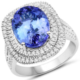 14K White Gold 6.98 Carat Genuine Tanzanite and White Diamond Ring