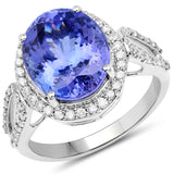 14K White Gold 6.47 ct. Genuine Tanzanite and White Diamond Ring