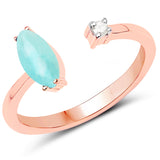 18K Rose Gold Plated 0.58 Carat Genuine Amazonite and White Diamond .925 Sterling Silver Ring