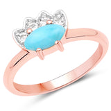 14K Rose Gold Plated 0.56 Carat Genuine Larimar and White Topaz .925 Sterling Silver Ring