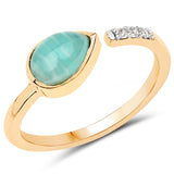 18K Yellow Gold Plated 1.40 Carat Genuine Amazonite and White Topaz .925 Sterling Silver Ring