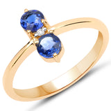 18K Yellow Gold Plated 0.65 Carat Genuine Kyanite and White Diamond .925 Sterling Silver Ring