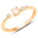 18K Yellow Gold Plated 0.37 Carat Genuine Ethiopian Opal and White Topaz .925 Sterling Silver Ring