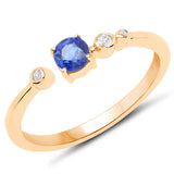 18K Yellow Gold Plated 0.39 Carat Genuine Kyanite and White Topaz .925 Sterling Silver Ring