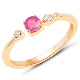 18K Yellow Gold Plated 0.37 Carat Genuine Ruby and White Topaz .925 Sterling Silver Ring