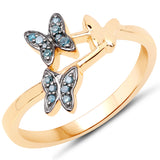 18K Yellow Gold Plated 0.08 Carat Genuine Blue Diamond .925 Sterling Silver Ring