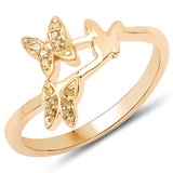 18K Yellow Gold Plated 0.08 Carat Genuine Yellow Diamond .925 Sterling Silver Ring