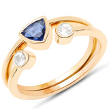 18K Yellow Gold Plated 0.71 Carat Genuine Kyanite and White Topaz .925 Sterling Silver Ring
