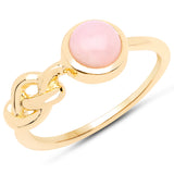 18K Yellow Gold Plated 0.92 Carat Genuine Pink Opal .925 Sterling Silver Ring
