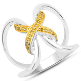 0.14 Carat Genuine Yellow Diamond .925 Sterling Silver Ring