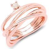 18K Rose Gold Plated 0.04 ct. Genuine Ethiopian Opal .925 Sterling Silver Ring for Women