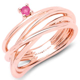 18K Rose Gold Plated 0.08 ct Genuine Ruby .925 Sterling Silver Ring for Women