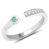 0.08 Carat Genuine Emerald and White Topaz .925 Sterling Silver Ring
