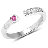 0.10 Carat Genuine Ruby and White Topaz .925 Sterling Silver Ring
