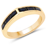 14K Yellow Gold Plated 0.90 Carat Genuine Blue Sapphire .925 Sterling Silver Ring