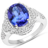14K White Gold 6.45 Carat Genuine Tanzanite and White Diamond Ring