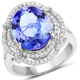 14K White Gold 6.35 ct. Genuine Tanzanite and White Diamond Ring