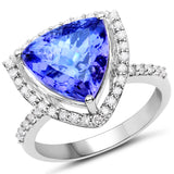 14K White Gold 6.40 Carat Genuine Tanzanite and White Diamond Ring