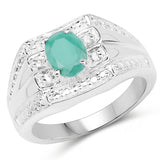 0.68 ct. Genuine Emerald and White Diamond .925 Sterling Silver Ring
