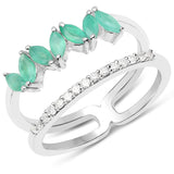 0.61 Carat Genuine Emerald and White Diamond .925 Sterling Silver Ring