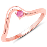 18K Rose Gold Plated 0.08 carat Genuine Ruby .925 Sterling Silver Ring for Women