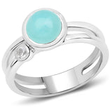 1.48 Carat Genuine Amazonite and White Topaz .925 Sterling Silver Ring