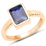 18K Yellow Gold Plated 2.50 Carat Glass Filled Sapphire .925 Sterling Silver Ring