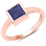 18K Rose Gold Plated 0.95 Carat Genuine Blue Aventurine .925 Sterling Silver Ring