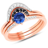 18K Rose Gold Plated 0.85 Carat Genuine Kyanite Black Spinel & White Topaz .925 Sterling Silver Ring