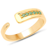 18K Yellow Gold Plated 0.10 Carat Genuine Emerald .925 Sterling Silver Ring