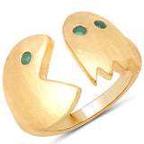 14K Yellow Gold Plated 0.09 Carat Genuine Emerald .925 Sterling Silver Ring